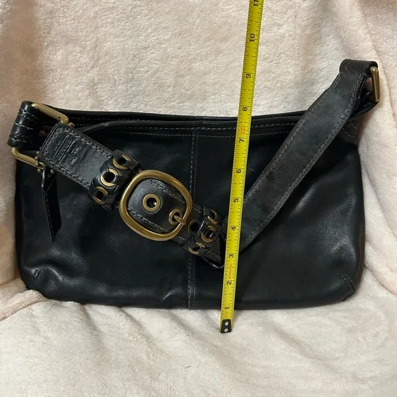 Coach Midnight Black Leather Shoulder Bag with Boho Brass Buckle - Picture 6 of 6